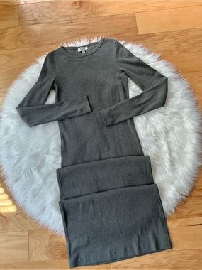 COS Slim Crewneck Ribbed Knit Long Sleeve Maxi Dress in Grey